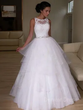 A-Line Jewel Floor-Length Organza Wedding Dresses With Beading
