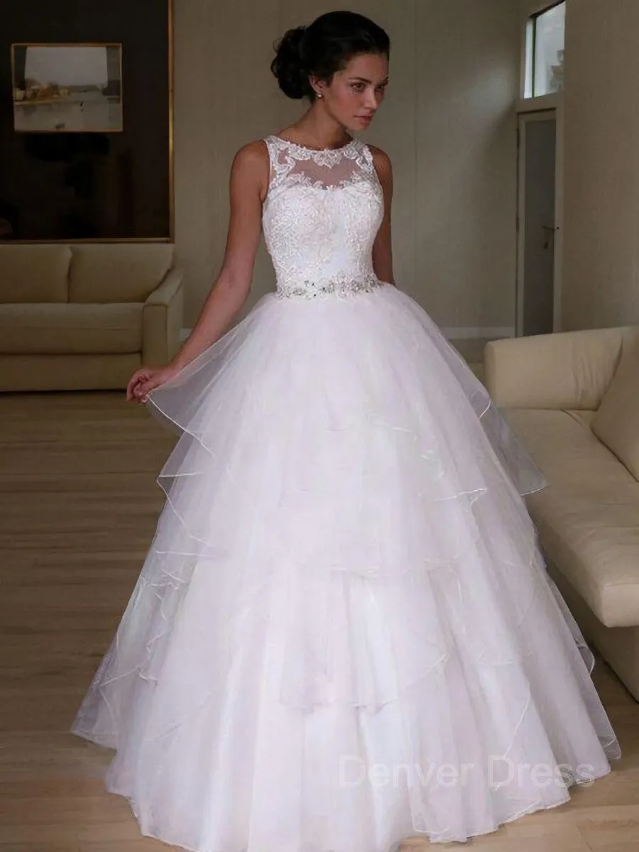 A-Line Jewel Floor-Length Organza Wedding Dresses With Beading