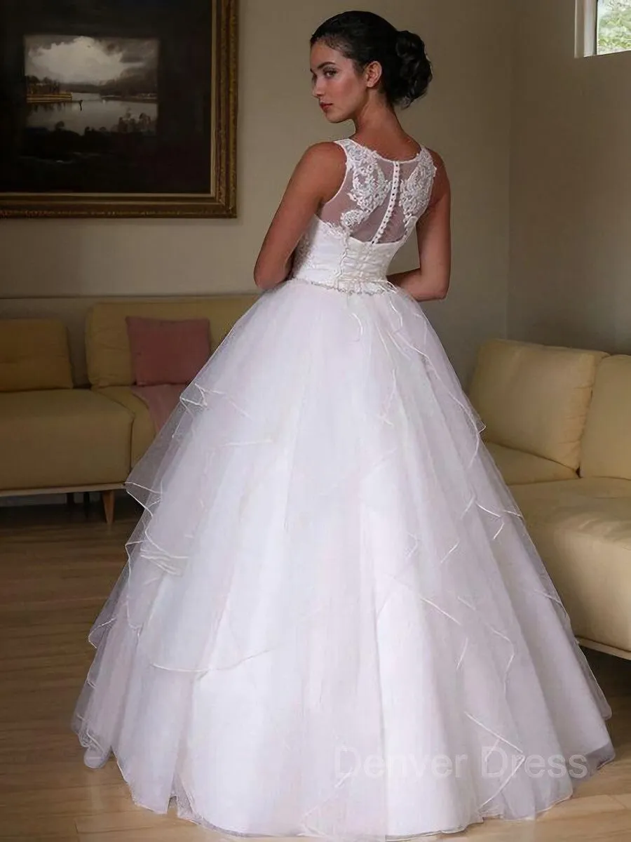 A-Line Jewel Floor-Length Organza Wedding Dresses With Beading