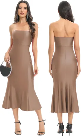 Aigeman Women's Sexy Off Shoulder Sleeveless Bodycon Mermaid Midi Dress Strapless Tube Elegant Cocktail Party Dress 292