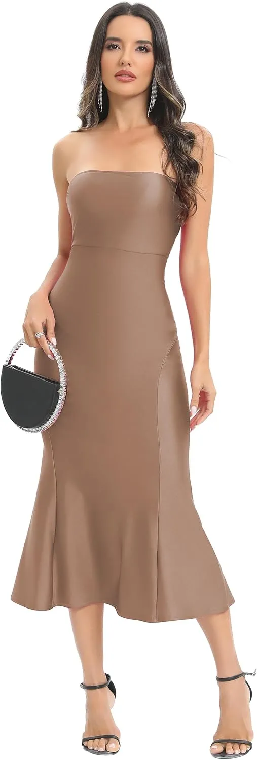 Aigeman Women's Sexy Off Shoulder Sleeveless Bodycon Mermaid Midi Dress Strapless Tube Elegant Cocktail Party Dress 292