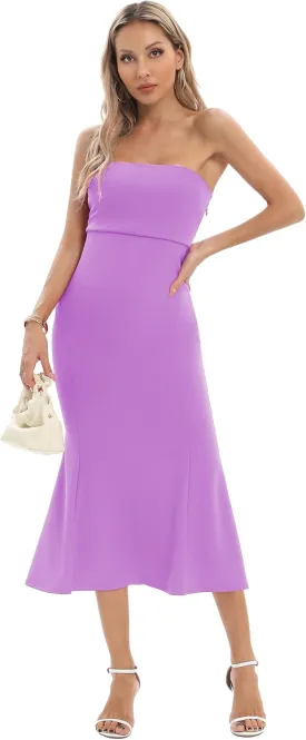 Aigeman Women's Sexy Off Shoulder Sleeveless Bodycon Mermaid Midi Dress Strapless Tube Elegant Cocktail Party Dress 292
