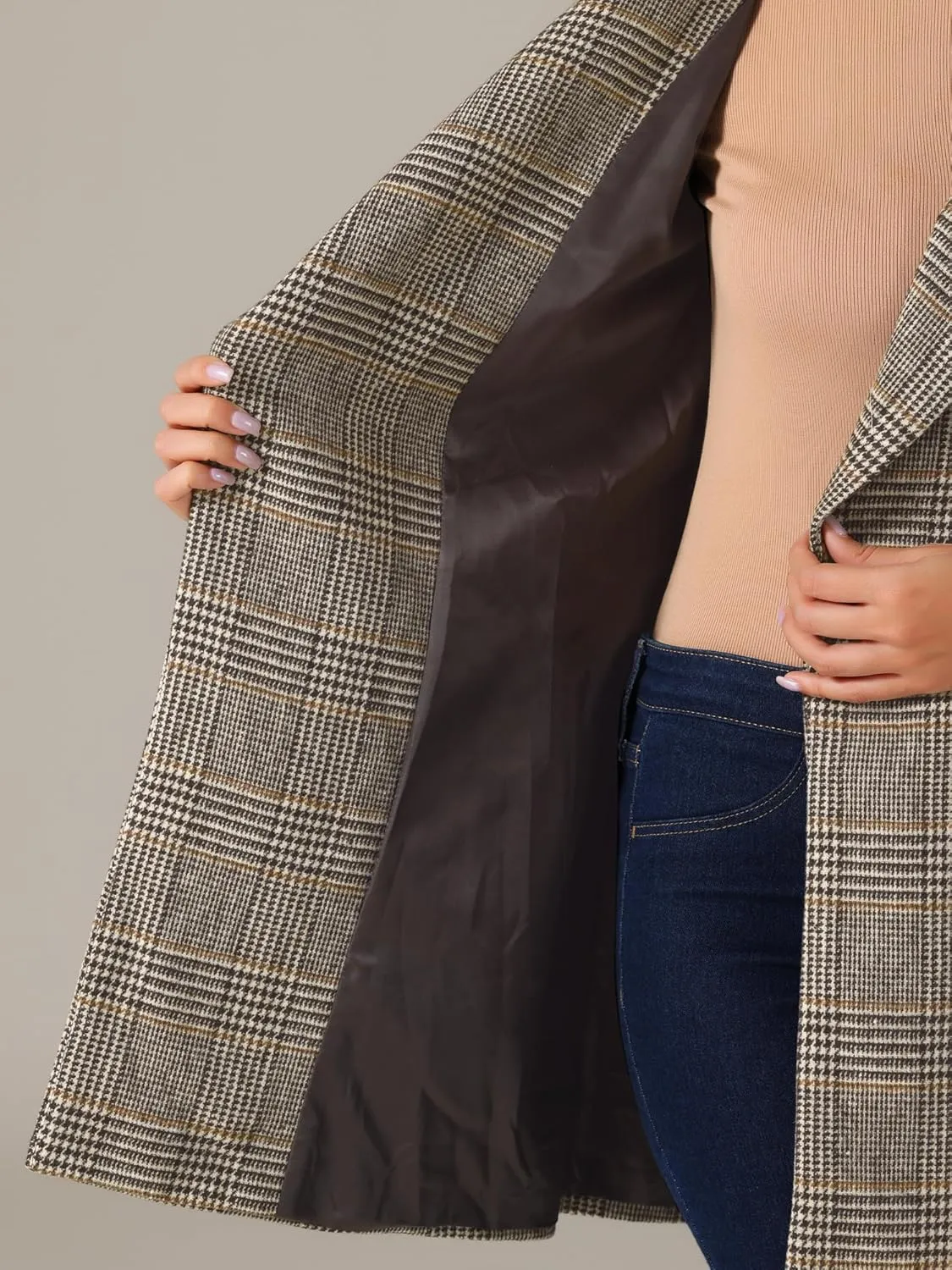 Allegra K Women's Plaid Belted Shawl Collar Tie Waist Wrap Overcoat Fall Winter Coat
