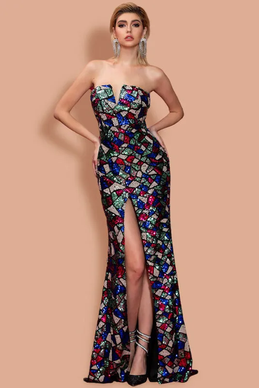 Chic Strapless High Split Evening Formal Dresses