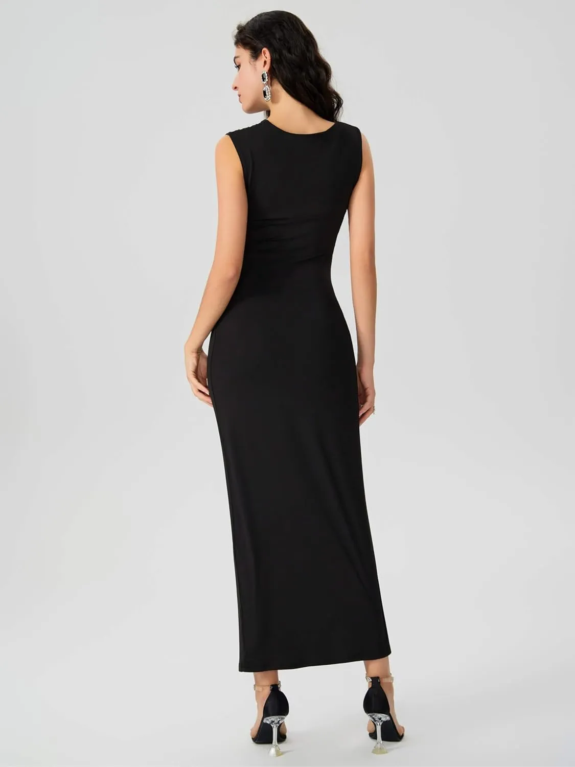 CIDER Women's Cocktail Dress Asymmetrical Neck Ruched Formal Dresses Bodycon Long Maxi Wedding Guest Dresses for Summer