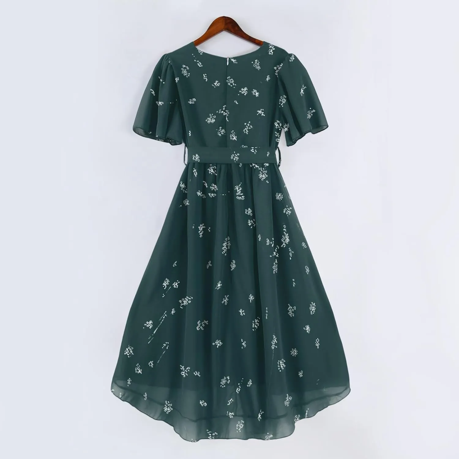 Dresses for Women 2025 Summer Print V-Neck Empire Waist Chiffon A-Line Dress Belted Elegant Flowy Dresses