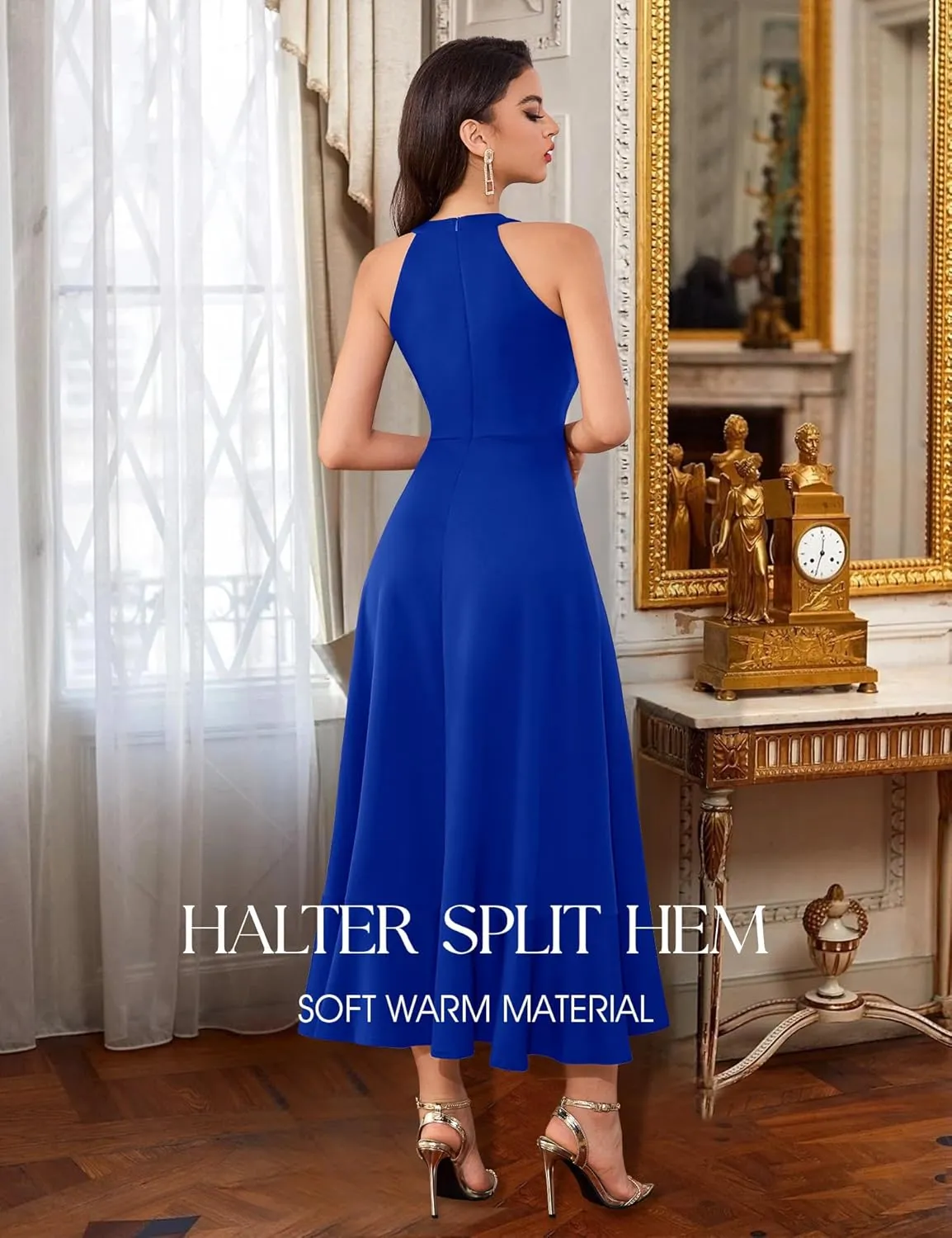 Dressystar Womens Halter Split Hem Party Dress Elegant Long Formal Prom Dress Cocktail Wedding Guest Maxi Dresses