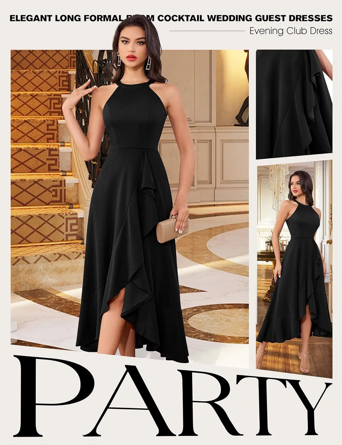 Dressystar Womens Halter Split Hem Party Dress Elegant Long Formal Prom Dress Cocktail Wedding Guest Maxi Dresses
