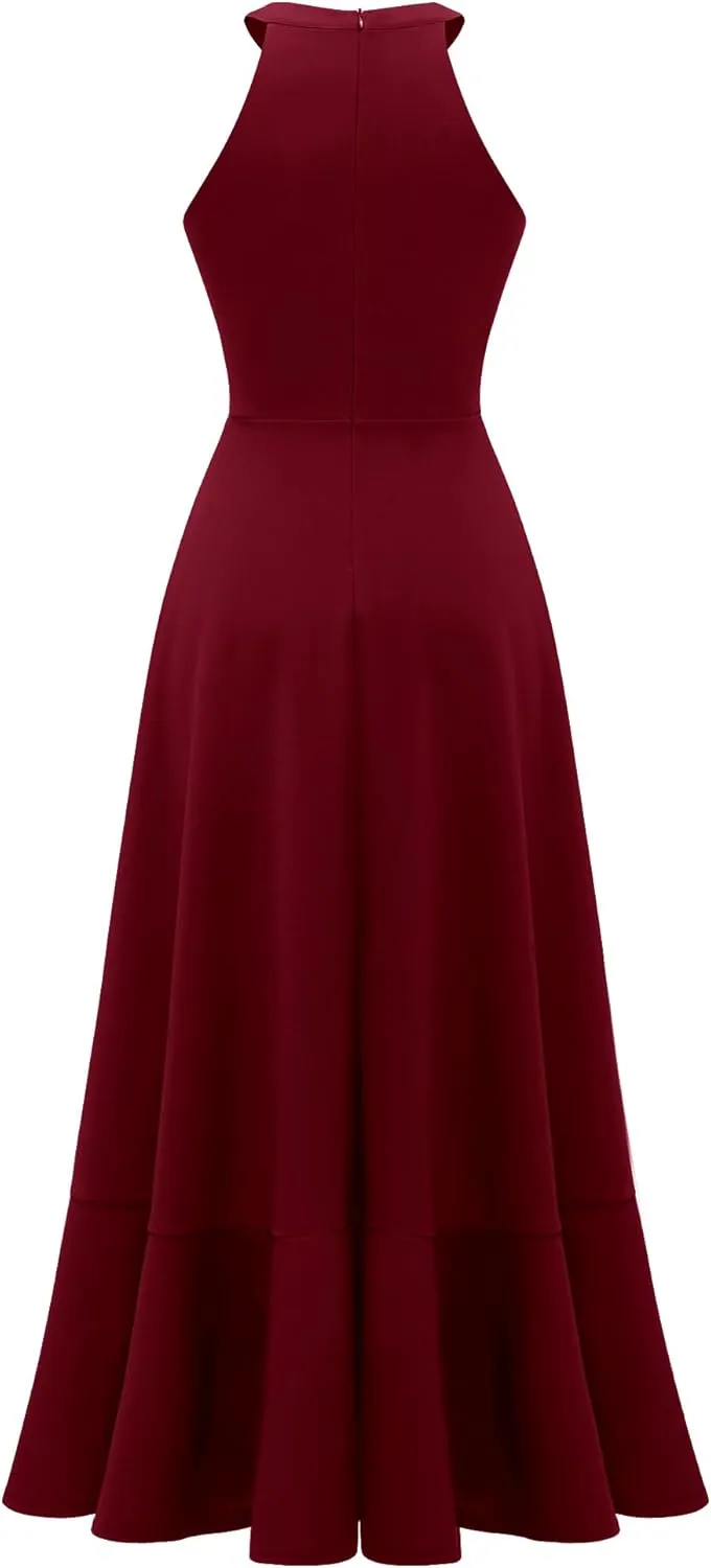 Dressystar Womens Halter Split Hem Party Dress Elegant Long Formal Prom Dress Cocktail Wedding Guest Maxi Dresses