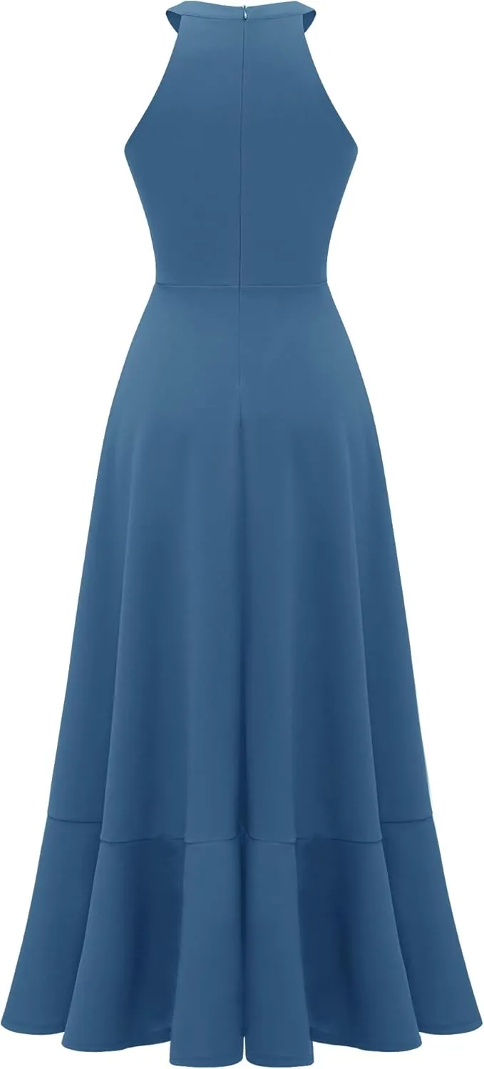 Dressystar Womens Halter Split Hem Party Dress Elegant Long Formal Prom Dress Cocktail Wedding Guest Maxi Dresses