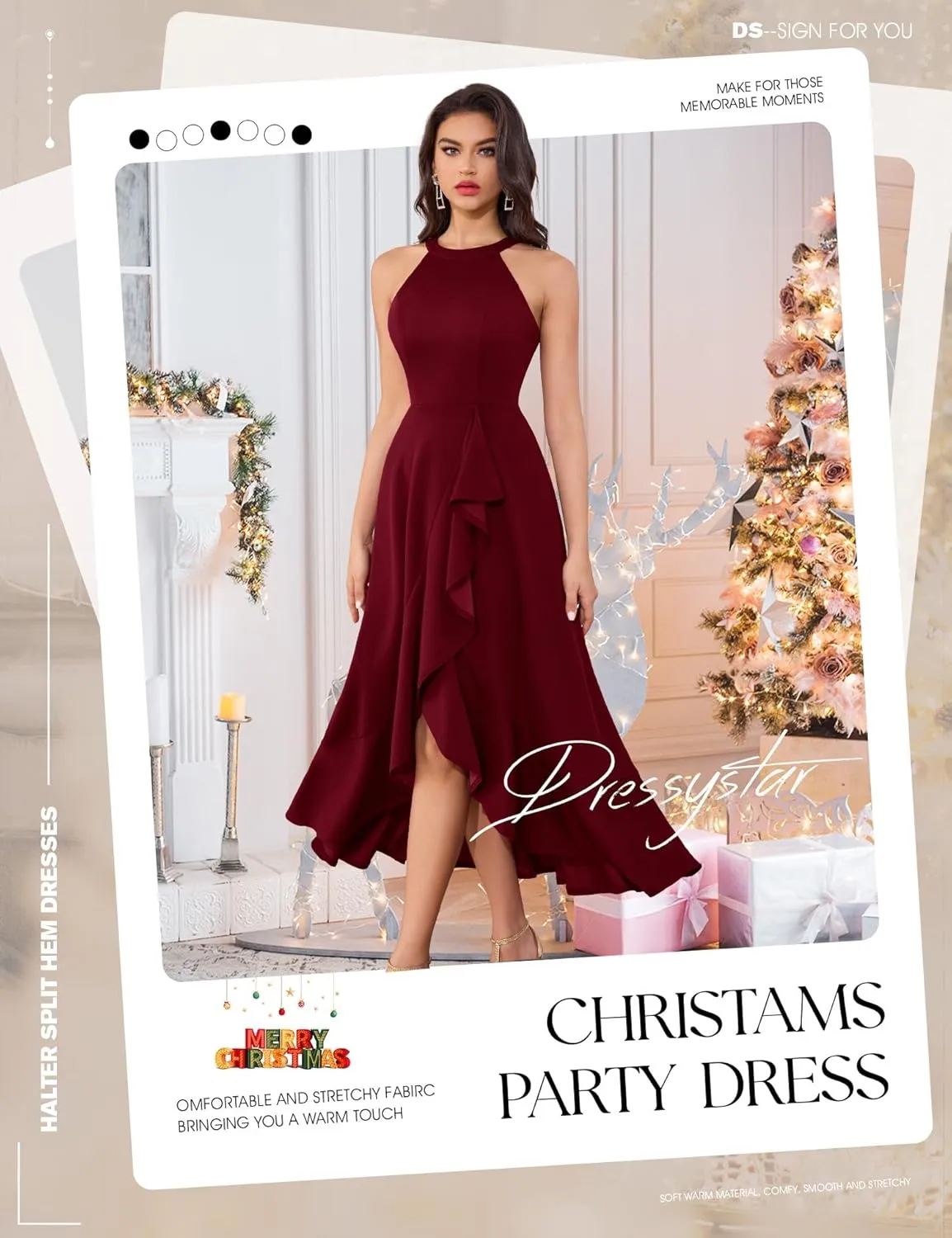 Dressystar Womens Halter Split Hem Party Dress Elegant Long Formal Prom Dress Cocktail Wedding Guest Maxi Dresses