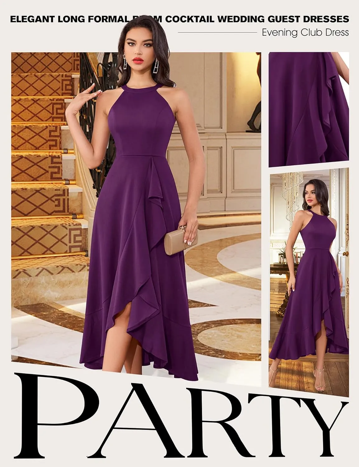 Dressystar Womens Halter Split Hem Party Dress Elegant Long Formal Prom Dress Cocktail Wedding Guest Maxi Dresses