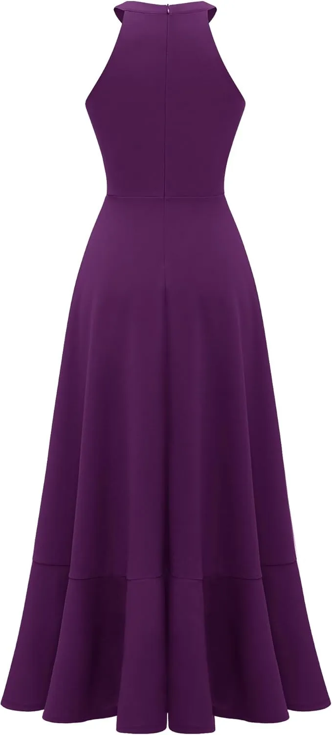 Dressystar Womens Halter Split Hem Party Dress Elegant Long Formal Prom Dress Cocktail Wedding Guest Maxi Dresses