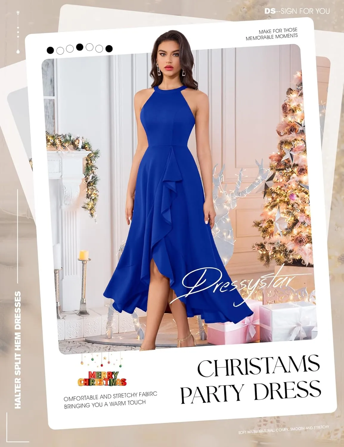 Dressystar Womens Halter Split Hem Party Dress Elegant Long Formal Prom Dress Cocktail Wedding Guest Maxi Dresses