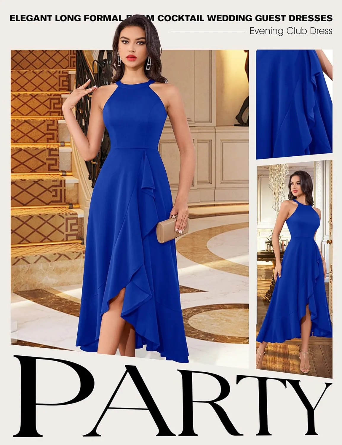Dressystar Womens Halter Split Hem Party Dress Elegant Long Formal Prom Dress Cocktail Wedding Guest Maxi Dresses