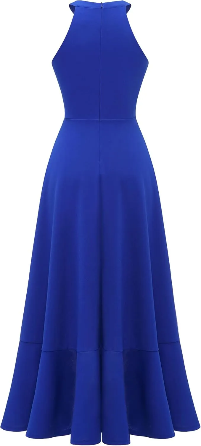Dressystar Womens Halter Split Hem Party Dress Elegant Long Formal Prom Dress Cocktail Wedding Guest Maxi Dresses