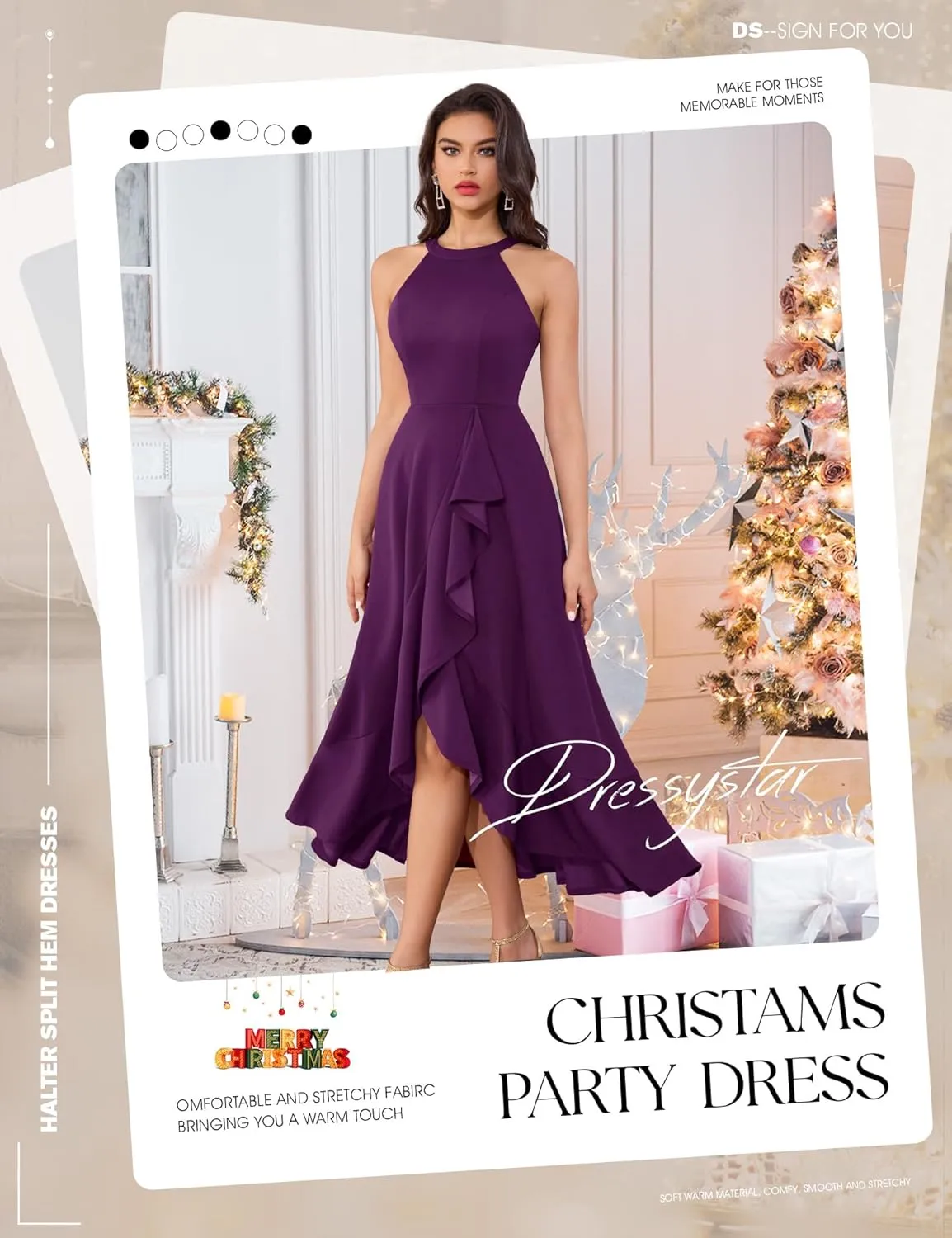 Dressystar Womens Halter Split Hem Party Dress Elegant Long Formal Prom Dress Cocktail Wedding Guest Maxi Dresses