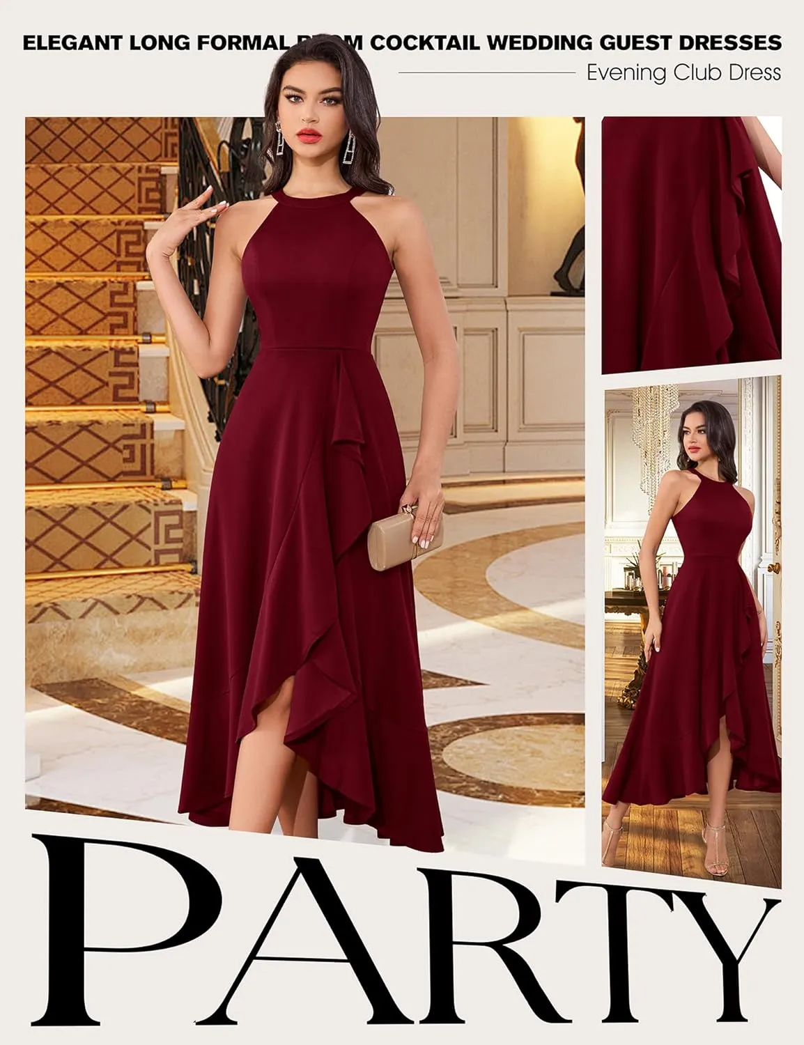 Dressystar Womens Halter Split Hem Party Dress Elegant Long Formal Prom Dress Cocktail Wedding Guest Maxi Dresses
