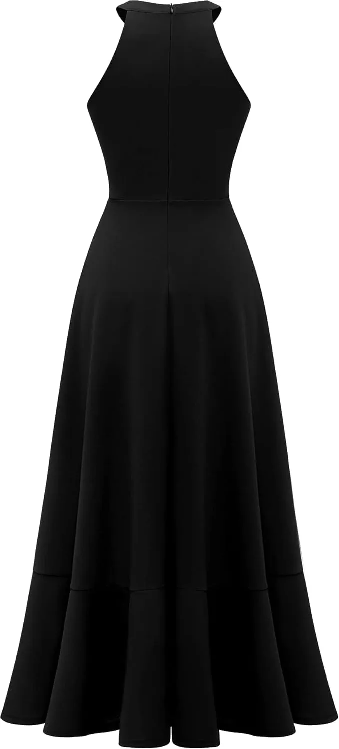 Dressystar Womens Halter Split Hem Party Dress Elegant Long Formal Prom Dress Cocktail Wedding Guest Maxi Dresses