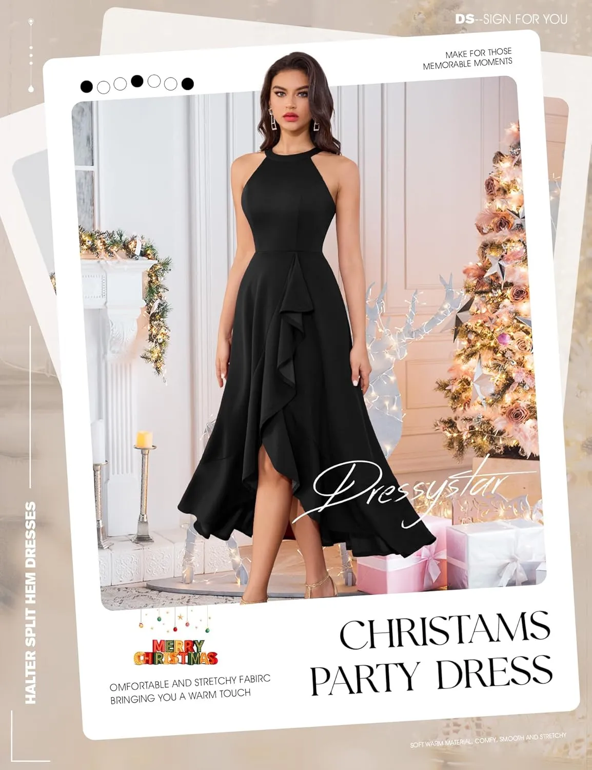 Dressystar Womens Halter Split Hem Party Dress Elegant Long Formal Prom Dress Cocktail Wedding Guest Maxi Dresses