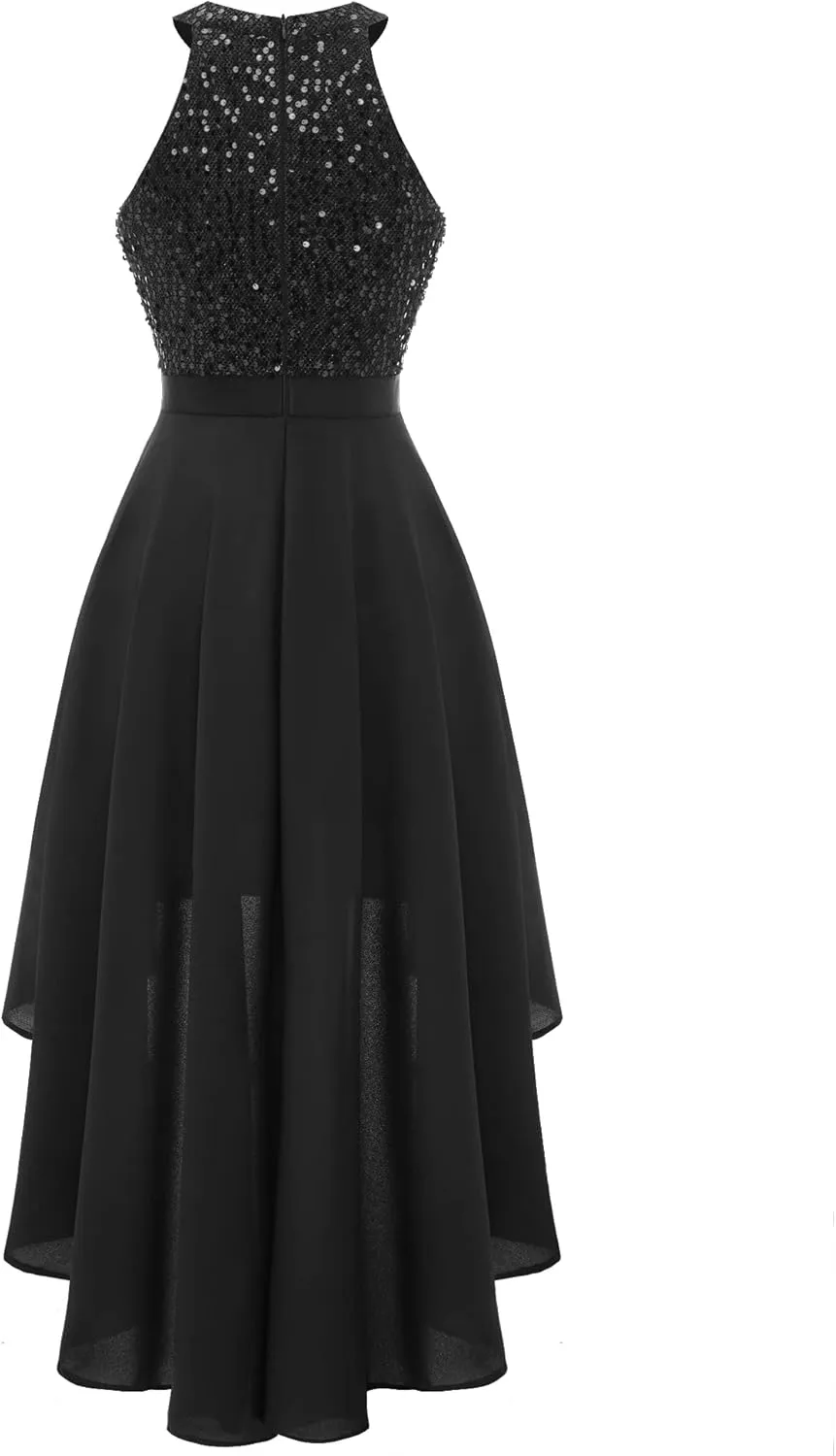 Dressystar Women's Sequin Halter Cocktail Prom Dresses Hi-Lo Sparkly Glitter Homecoming Bridesmaid Wedding Dress