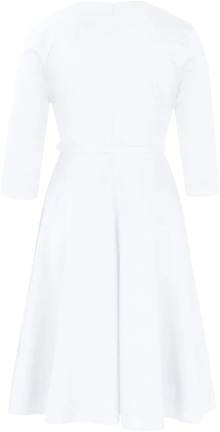 Elainone Women 3/4 Sleeve Casual Swing Flared A Line Dress Wedding Guest Semi Formal Office Work Dresses with Belt