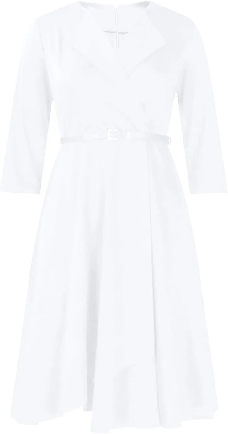 Elainone Women 3/4 Sleeve Casual Swing Flared A Line Dress Wedding Guest Semi Formal Office Work Dresses with Belt