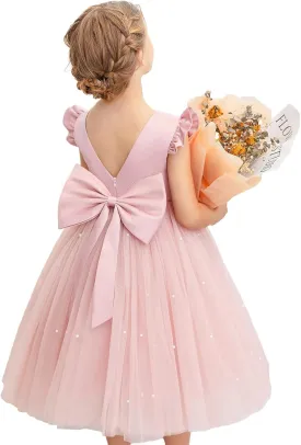 Flower Girl Dress Wedding Guest Ruffle Tulle Satin Party Birthday Princess Pageant Gown Kids Knee Length