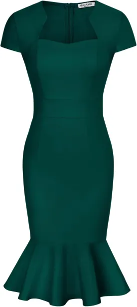 GRACE KARIN Womens Elegant Cap Sleeve Fishtail Tweed Cocktail Bodycon Dress