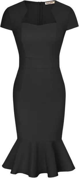 GRACE KARIN Womens Elegant Cap Sleeve Fishtail Tweed Cocktail Bodycon Dress
