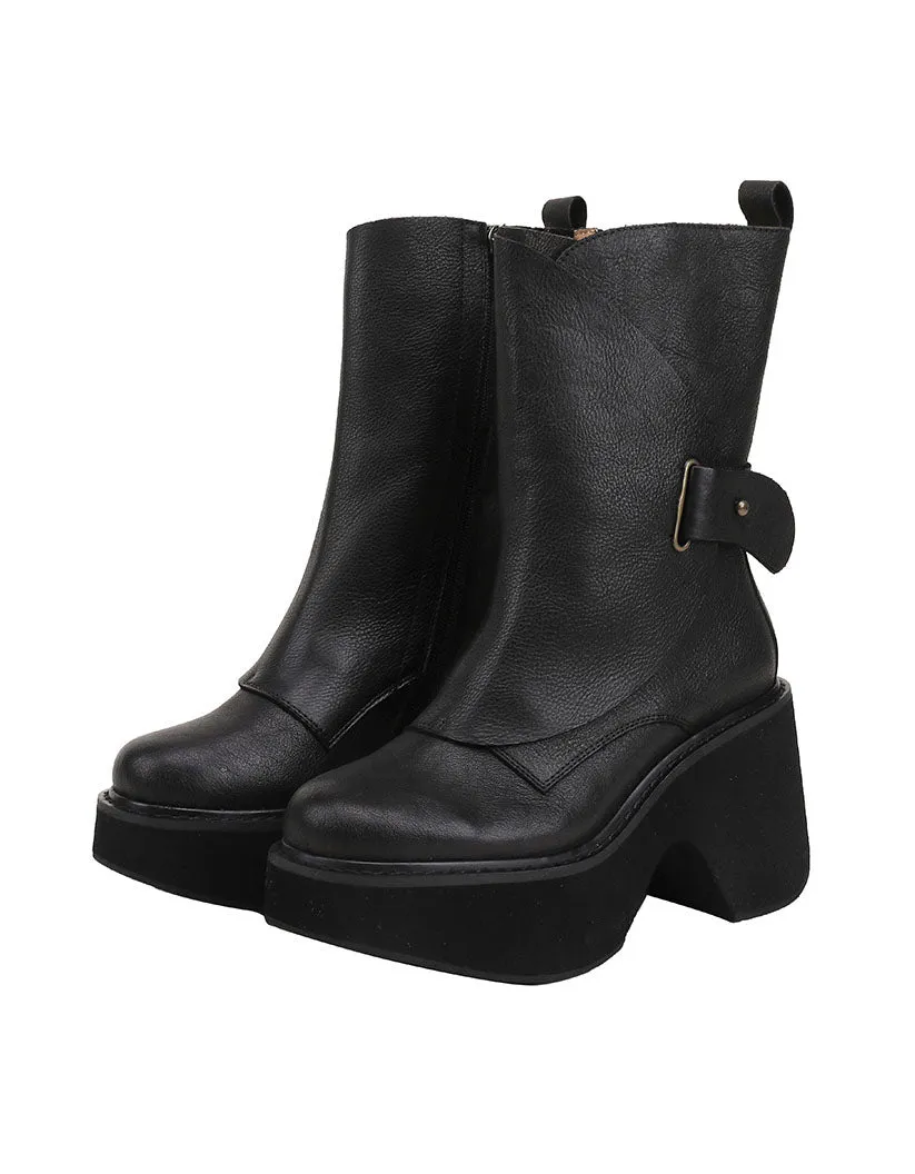 Handmade Platform Leather Mid-calf Boots