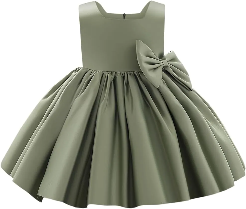 IDOPIP Flower Girl Bowknot Tutu Dress for Kids Baby Princess Wedding Bridesmaid Birthday Party Pageant Baptism Dresses 6M-10T