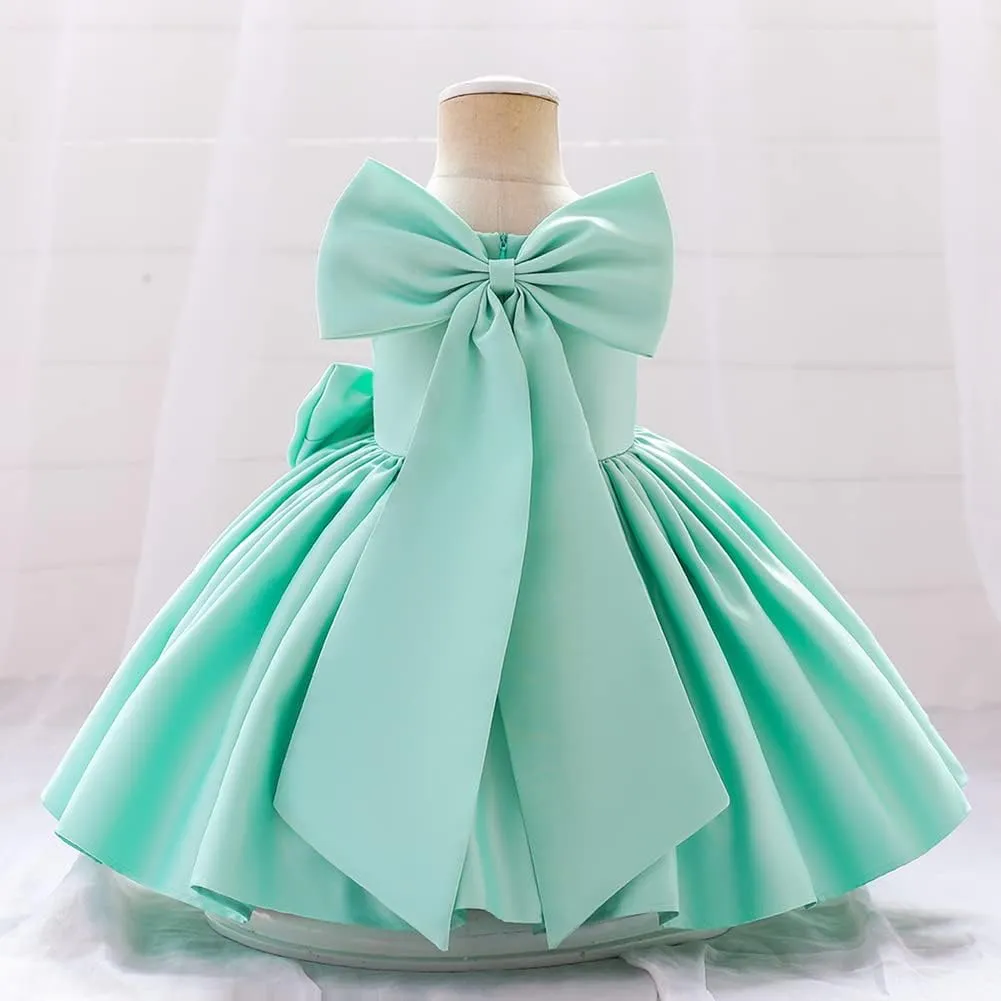 IDOPIP Flower Girl Bowknot Tutu Dress for Kids Baby Princess Wedding Bridesmaid Birthday Party Pageant Baptism Dresses 6M-10T