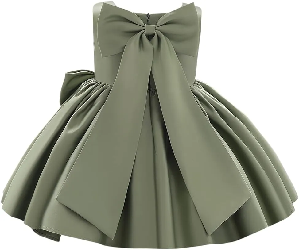 IDOPIP Flower Girl Bowknot Tutu Dress for Kids Baby Princess Wedding Bridesmaid Birthday Party Pageant Baptism Dresses 6M-10T