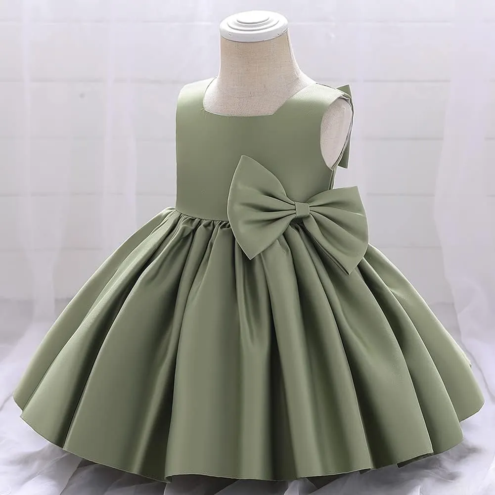 IDOPIP Flower Girl Bowknot Tutu Dress for Kids Baby Princess Wedding Bridesmaid Birthday Party Pageant Baptism Dresses 6M-10T
