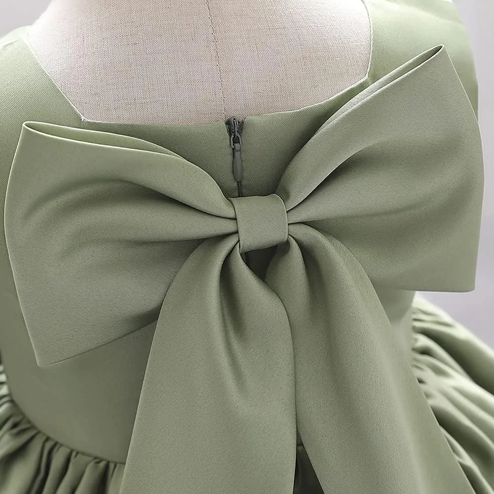 IDOPIP Flower Girl Bowknot Tutu Dress for Kids Baby Princess Wedding Bridesmaid Birthday Party Pageant Baptism Dresses 6M-10T
