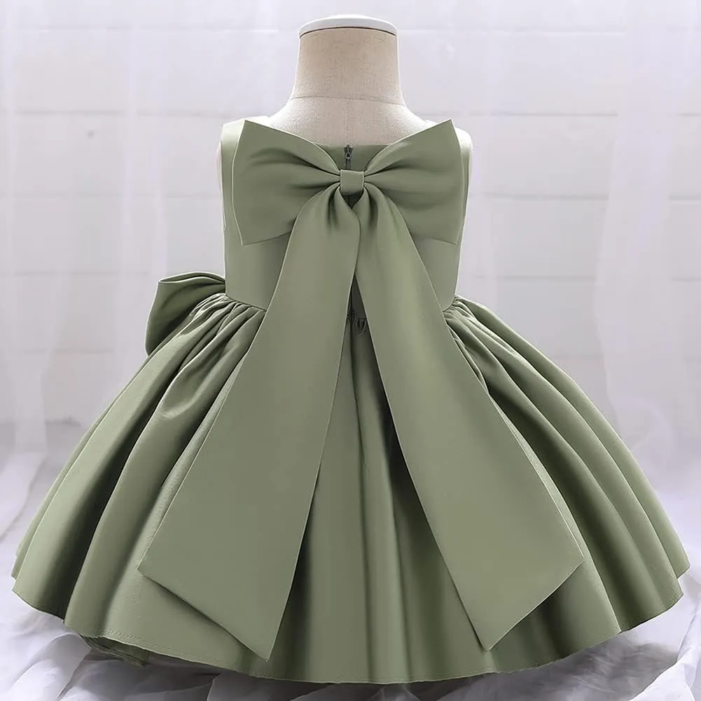 IDOPIP Flower Girl Bowknot Tutu Dress for Kids Baby Princess Wedding Bridesmaid Birthday Party Pageant Baptism Dresses 6M-10T
