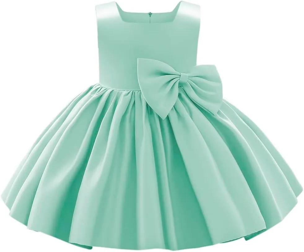 IDOPIP Flower Girl Bowknot Tutu Dress for Kids Baby Princess Wedding Bridesmaid Birthday Party Pageant Baptism Dresses 6M-10T