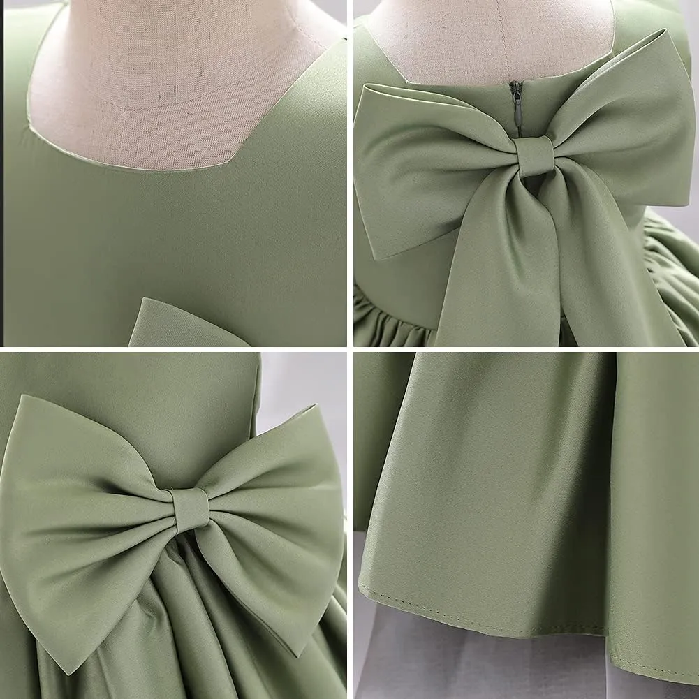 IDOPIP Flower Girl Bowknot Tutu Dress for Kids Baby Princess Wedding Bridesmaid Birthday Party Pageant Baptism Dresses 6M-10T