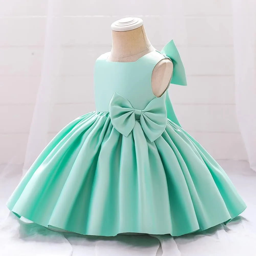 IDOPIP Flower Girl Bowknot Tutu Dress for Kids Baby Princess Wedding Bridesmaid Birthday Party Pageant Baptism Dresses 6M-10T
