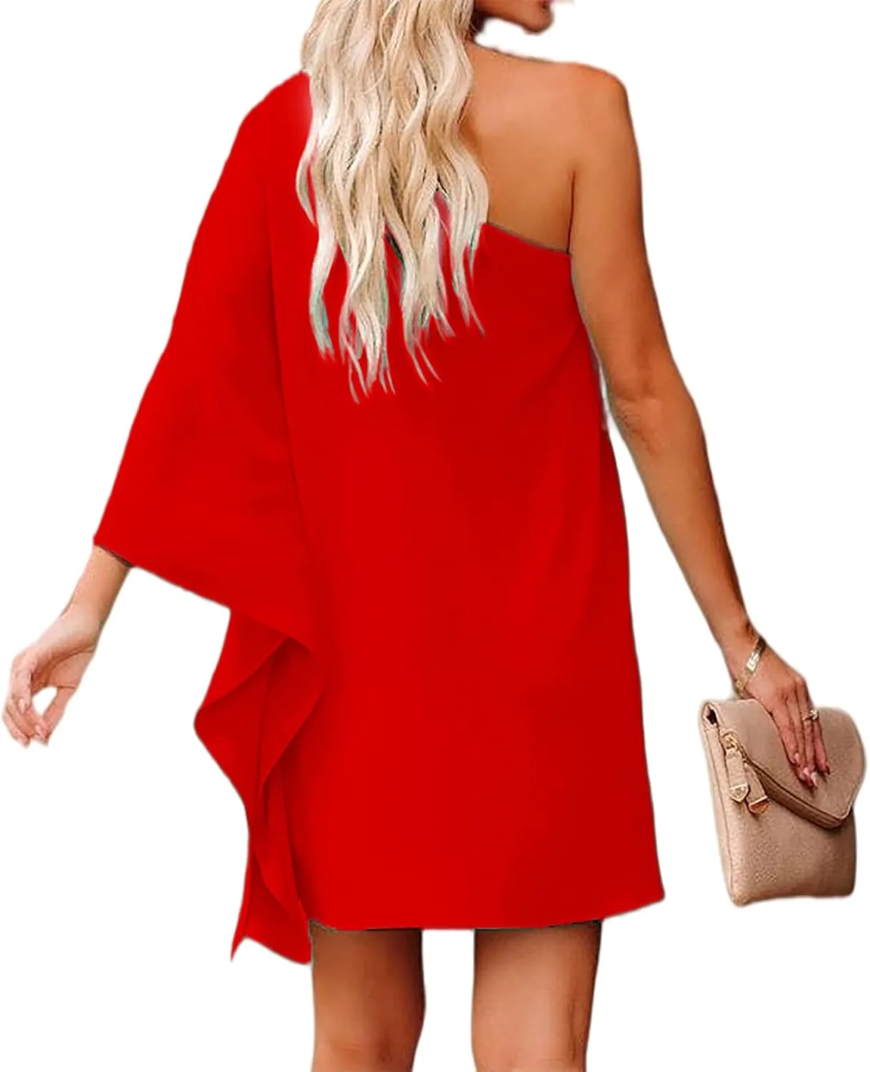 Jhsnjnr Women's Casual Batwing Sleeve One Shoulder Dresses Summer Club Party Cocktail Dresses
