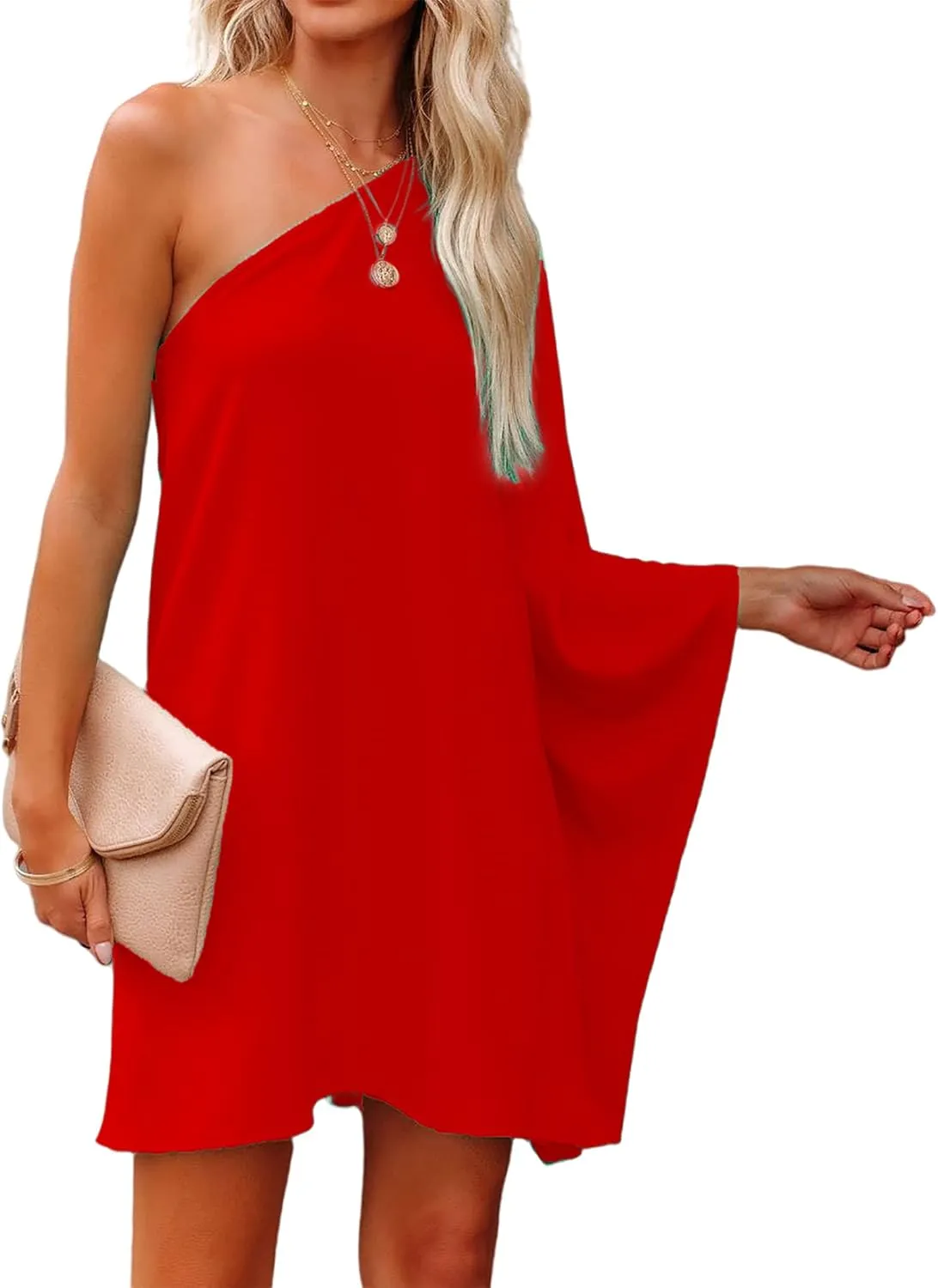 Jhsnjnr Women's Casual Batwing Sleeve One Shoulder Dresses Summer Club Party Cocktail Dresses
