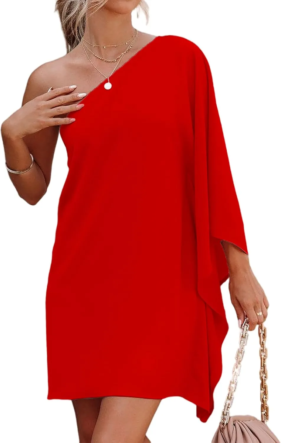 Jhsnjnr Women's Casual Batwing Sleeve One Shoulder Dresses Summer Club Party Cocktail Dresses