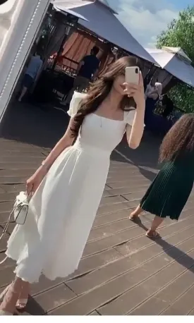 kamahe A Line Prom Dress, White Evening Dress