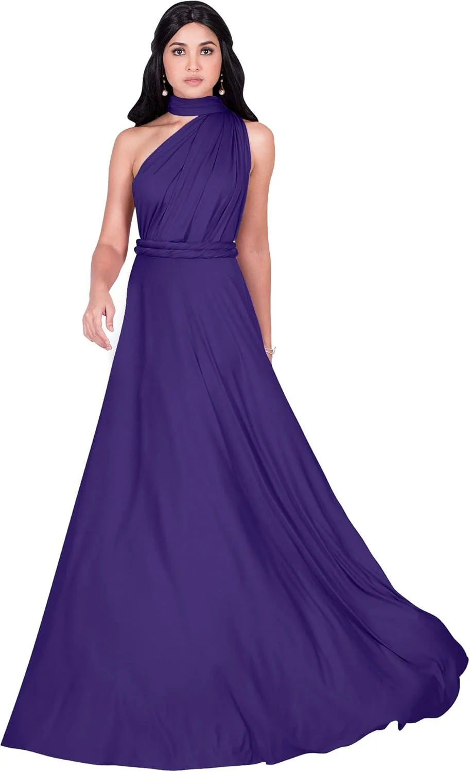 KOH KOH Womens Long Bridesmaid One Shoulder Convertible Wrap Cocktail Maxi Dress