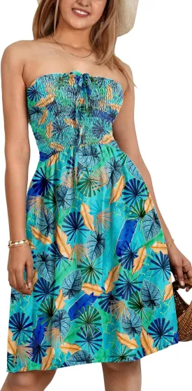 LA LEELA Women's Pirates Evening Party Caribbean Pirate Knee Length Smocked Dress Tube Top Dresses for Women