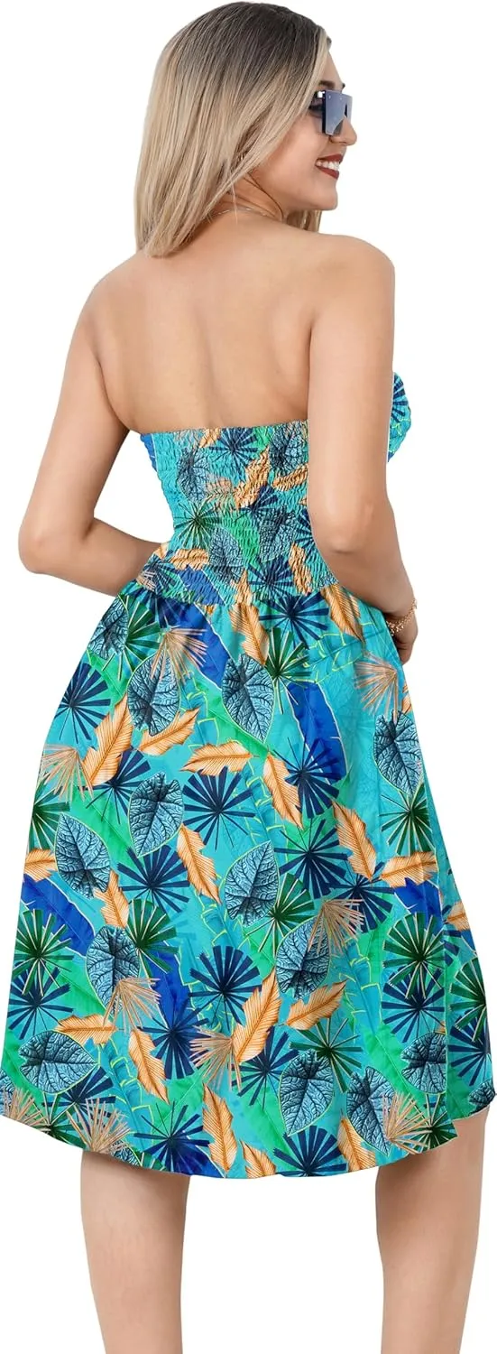 LA LEELA Women's Pirates Evening Party Caribbean Pirate Knee Length Smocked Dress Tube Top Dresses for Women