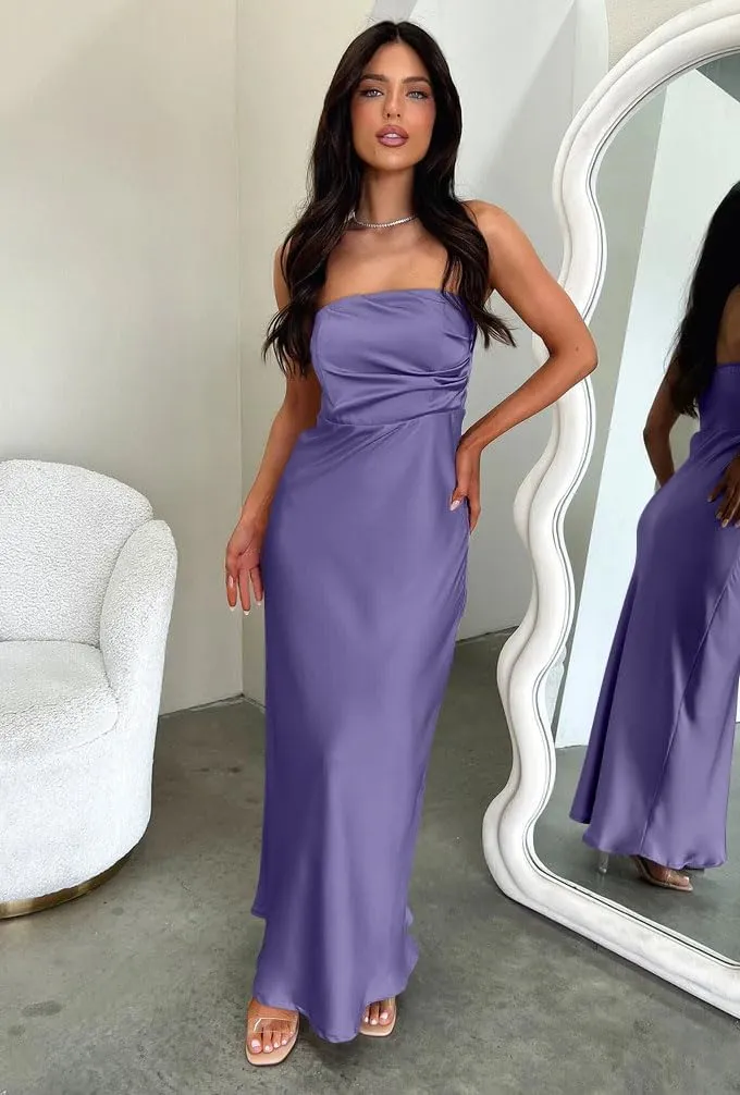 Memoriesea Women's Sexy Strapless Tube Bodycon Backless Wedding Guest Party Maxi Dress