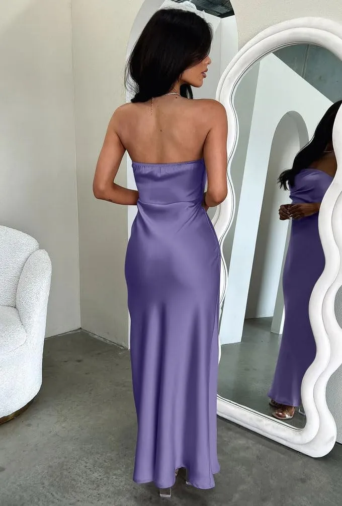 Memoriesea Women's Sexy Strapless Tube Bodycon Backless Wedding Guest Party Maxi Dress