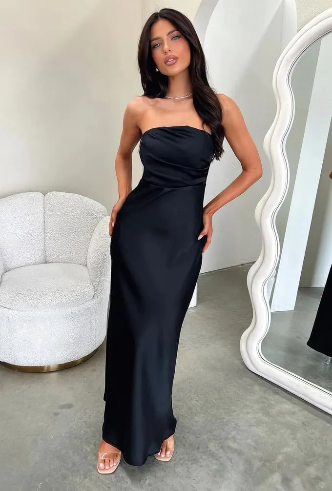 Memoriesea Women's Sexy Strapless Tube Bodycon Backless Wedding Guest Party Maxi Dress